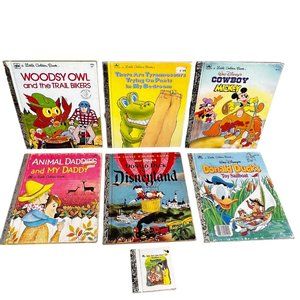 7 Vintage Little Golden Books Donald in Disneyland Woodsy Owl Trail Bikers